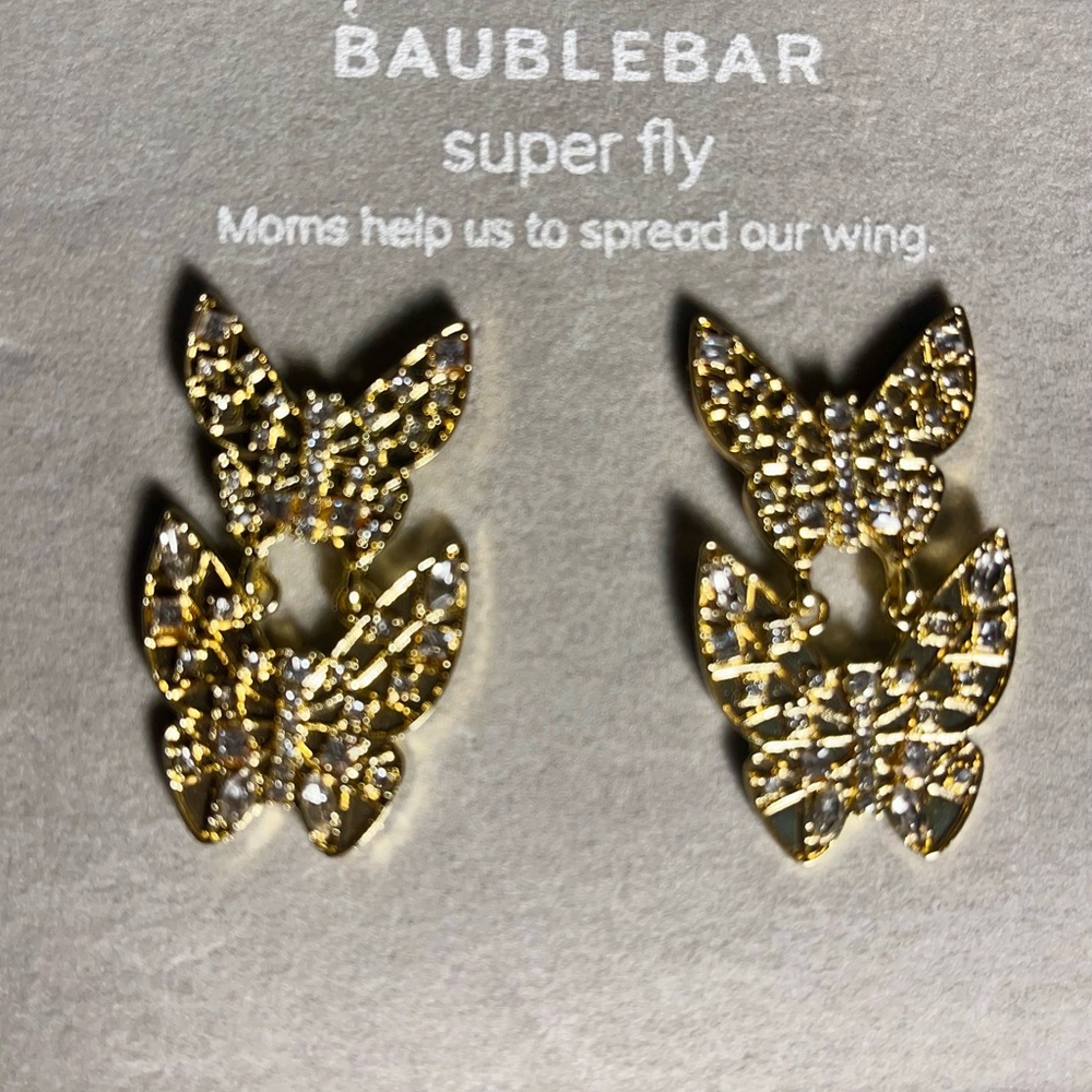 BaubleBar Gold Crystal Butterfly Earrings